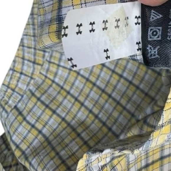 Under Armour Plaid Short Sleeve Button Up Shirt XXL Yellow Green Men's Casual - Picture 11 of 11
